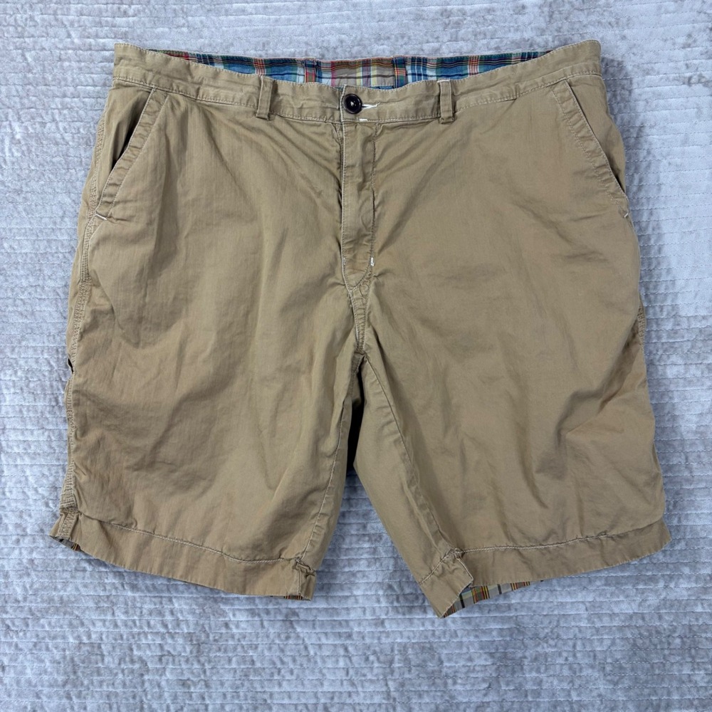 Polo Ralph Lauren Reversible Shorts 40 Tan Khaki Plaid Cotton Chino 9 Inseam